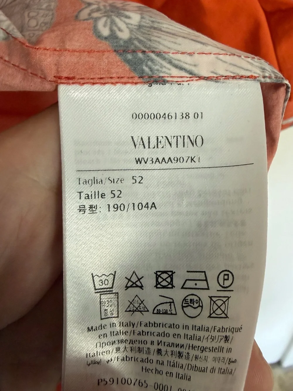 Valentino Orange Short-Sleeve Floral Button-Down Shirt